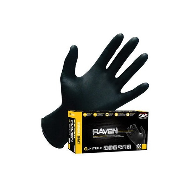 Sas Safety Raven, Disposable Gloves, 7 mil Palm, Nitrile, XL, 50 PK, Black 66519-01 - main